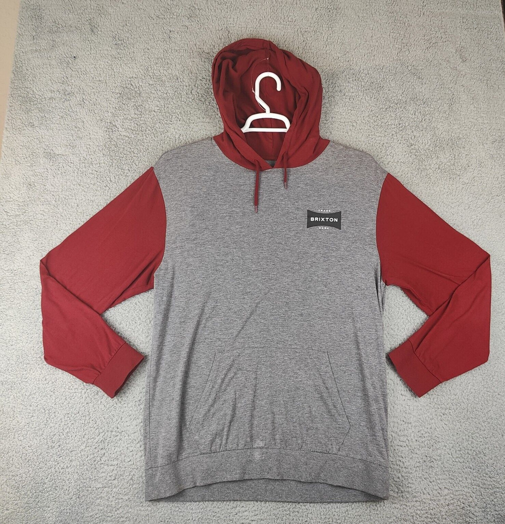 Brixton Hoodie Mens L Large Pullover Sweatshirt Shirt Burgundy Gray Sweatshirt